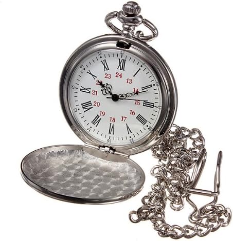 Retro Mirror Smooth Silver Necklace Vintage Quartz Pocket Watch.