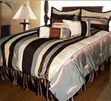 Chantel 7 PC. COMFORTER SET IN STRIPES OF BROWN IVORY GREY W/ MATCHING PILL ....