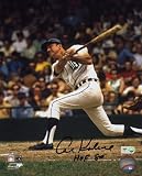 Al Kaline Detroit Tigers - Swinging in White Jersey - 8x10 Autographed Photograph with HOF 80 Inscription