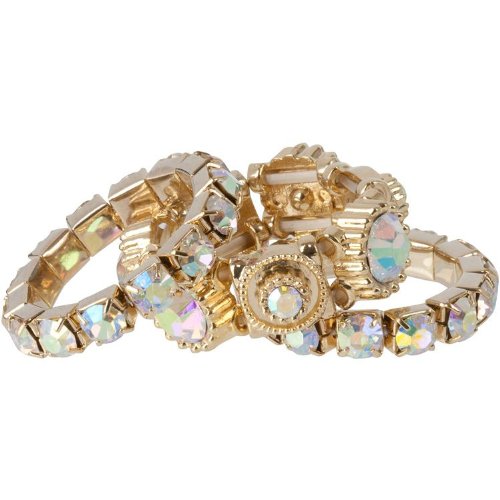 Gold Tone Aurora Borealis Crystal Stacking Stretch Ring Trio