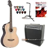 Produkt-Bild: Hochwertige Gitarre Fichte Natur mit Verst&auml;rker 30 Watt + Stimmger&auml;t + Schule + Gitarrenst&auml;nder + 12 x Plektrum
