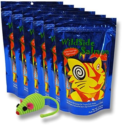 WildSide Salmon - Wild Alaskan Freeze Dried Salmon Treats for Cats, 3 oz. (6 Pack) + Free Mouse