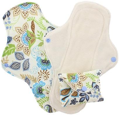 Pink Daisy Organic Cotton Washable Feminine Menstrual Pads - 3 Pack (Medium, Blue Flowers)