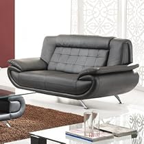 Hot Sale Leather Loveseat Color: Black