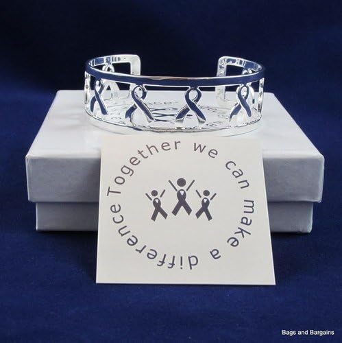 Silver Ribbon Cuff Bracelet Cancer Generic Awareness Support Brand New in Gift Box