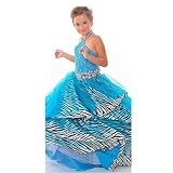 Posh Angels Zebra Taffeta Turquoise Girls Pageant Dress 6-14