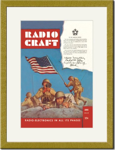 Gold Framed/Matted Print 17x23, Radio Craft: American Soldiers Stake the Flag