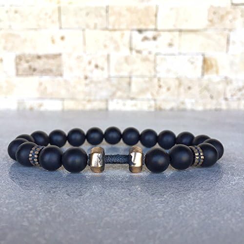 COPPER BARBELL AND MATTE ONYX STRETCH BRACELET