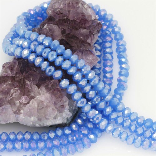 Chinese Crystal Glass Beads Faceted Rondelle 6mm Lavender Blue Opaque AB (2961)