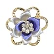Blooming Rose Flower Crystal Brooch Pin - Blue