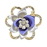 Blooming Rose Flower Crystal Brooch Pin - Blue