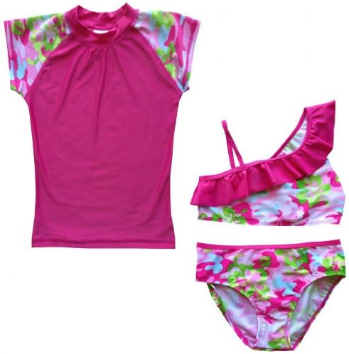 CABANA GIRL 7-16 Stylish 3 Piece Rashguard Set Swimsuit Swimwear, 50+ UPF, 7-8, Pink