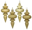 8ct Vegas Gold 4-Finish Regal Shatterproof Finial Christmas Ornaments 4"