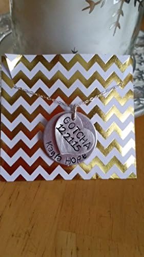 Handstamped "gotcha" Sterling Silver Adoption Necklace Personalized with Name and Date