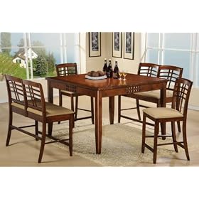 5pc Counter Height Table, Stools and Benches Set Rich Walnut Finish by visiondecor Furniture