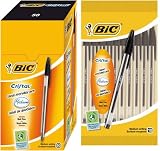 Bic cristal medium ball point ballpen - pack of 10 black biro pens (clear barrel)