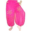 Hot Pink Harem Pants with Multiple Slits and Gold Sequins and Beads