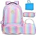 Kids School Rainbow Glitter Backpack with Lunch Bag Girls Preschool Backpack 3 in 1 School Bag Set Daypack Bookbag (Bling Set)