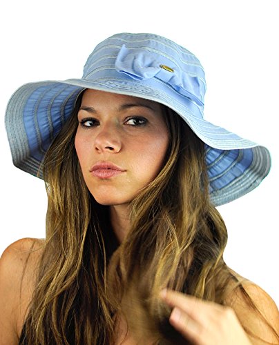 NYFASHION101 Crushable Two Tone Weaved Removable Bow Floppy Brim Sun Hat