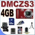 Panasonic Lumix DMC-ZS3 10MP Digital Camera w/12x Wide Angle MEGA Optical IS Zoom (Red) BigVALUEInc Accessory Saver 4GB Bundle