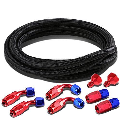 Fuel Tank Gas Cell 6AN to 10AN Fittings+12" Nylon Braided Return Hose Feed Line Kit (Black)