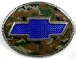 Chevy Bow Tie Camo Dig Military Enamel Pewter Buckle, Automotive Buckle