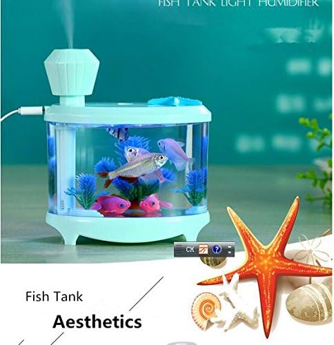 Green Fish Tank Humidifier LED 7 Color Light ABS Night Light with Air Diffuser Purifier USB Ultrasonic Mist Maker Aquarium Lamp Sleep luminarias Lonizer Atomizer (green)