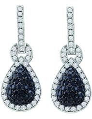 10K White Gold 1.80CT Black Diamond Pear Fashion Earring