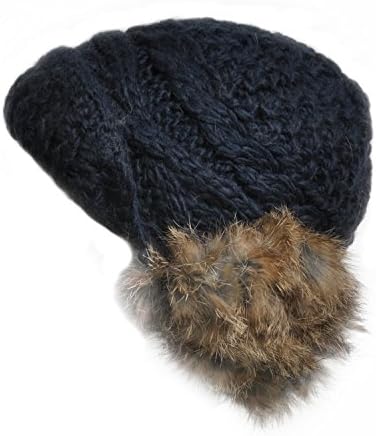 GP Accessories Girl's Rabbit Fur Ear Muffs Hand Knit Beanie Hat