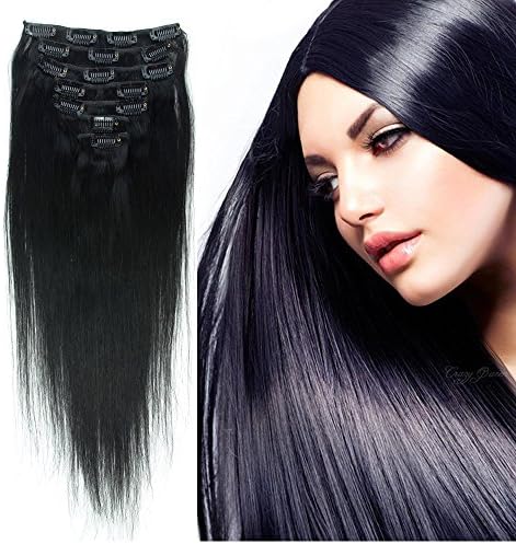 Crazy Queen Remy Human Virgin Hair Staight Hairpieces Wigs Clips in Hair Extensions Full Head 22 colors 20inch 1# Jet Black