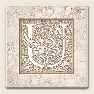AbsorbaStone Coaster set~ Monogram Initial U ~ 4 Tile Drink Coasters ~ code 590C