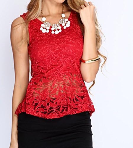 ToYou Apparel Women's Lace Dressy Peplum Top S Red