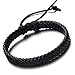 COOLSTEELANDBEYOND Classic Mens Black Braided Leather Bracelet Wristband Genuine Leather Wrap Bracelet