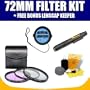 72MM 3 PIECE FILTER KIT FOR CANON, NIKON, SONY, PENTAX, PANASONIC, OLYMPUS AND SIGMA DIGITAL SLR CAMERAS WITH EXCLUSIVE SUPERDEAL ACCESSORIES - FREE BONUS LENS CAP KEEPER