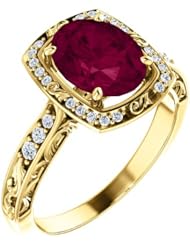 18K Yellow Gold 9.00x7.00mm Oval Cut Rhodolite Garnet and Diamond Ring -- LIFETIME WARRANTY