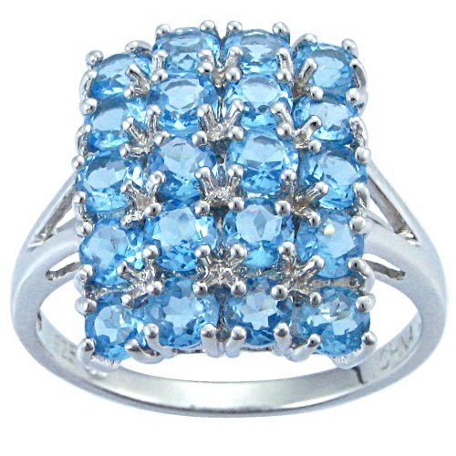 Sterling Silver Pave Blue Topaz Square Ring, Size 8