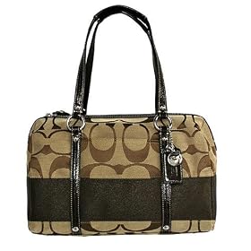 COACH SIGNATURE STRIPE ZIP SATCHEL HANDBAG KH MAH