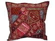 Vintage India Sari Patchwork Maroon Beaded Floor Pillow Sham Cushion Cover 24 Inch