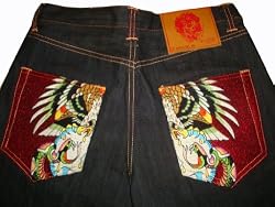 Men's Ed Hardy Denim Shorts RDMLB Pocket Eagle Raw Denim