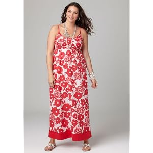 Avenue Plus Size Really Red Smocked Floral Maxi Dress