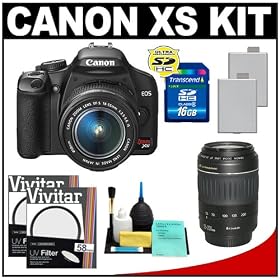 Canon Digital Rebel XS 10.1MP Digital SLR Camera (Black) with EF-S 18-55mm IS & 55-250mm IS Lens + (2) UV Filters + 16GB Card + (2) Batteries + Cameta Bonus Accessory Kit