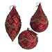 Set of 3 Red Beaded Glass Christmas Ornaments