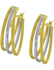 14 Karat Two-tone Gold 3-row Oval Half-hoop Earrings