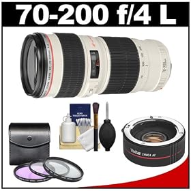Canon EF 70-200mm f/4 L USM Zoom Lens with 2x Teleconverter (=70-400mm) + 3 (UV/FLD/CPL) Filters + Cleaning Kit for EOS 60D, 7D, 5D Mark II III, Rebel T3, T3i, T4i Digital SLR Cameras