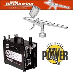 Iwata Revolution HP-TR2 Airbrush with 0.5-mm Nozzle Airbrushing System with Power Jet Pro Air Compressor