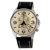 Torgoen Swiss Men's T16102 Aviation Chronograph White Dial Leather Strap Watch