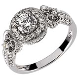14Kt White Gold Vintage Style Diamond Engagement Ring (Center stone is not included)