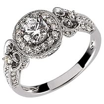 14Kt White Gold Vintage Style Diamond Engagement Ring (Center stone is not included)