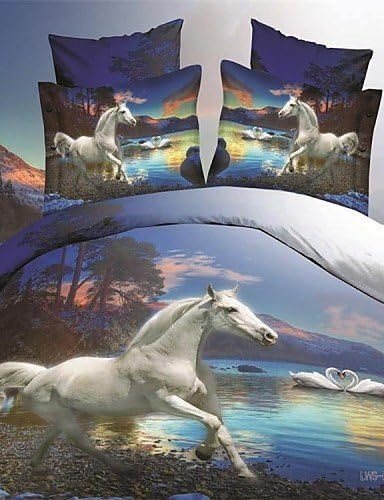 ZK Duvet Cover Set,Hot Selling 3D Bedding Sets Reversible Duvet Cover Bed Sheet Set Bed in a Bag with HD Horse Pattern