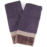 Purple Cotton Hand Towel with Multi Accents, Set of 2